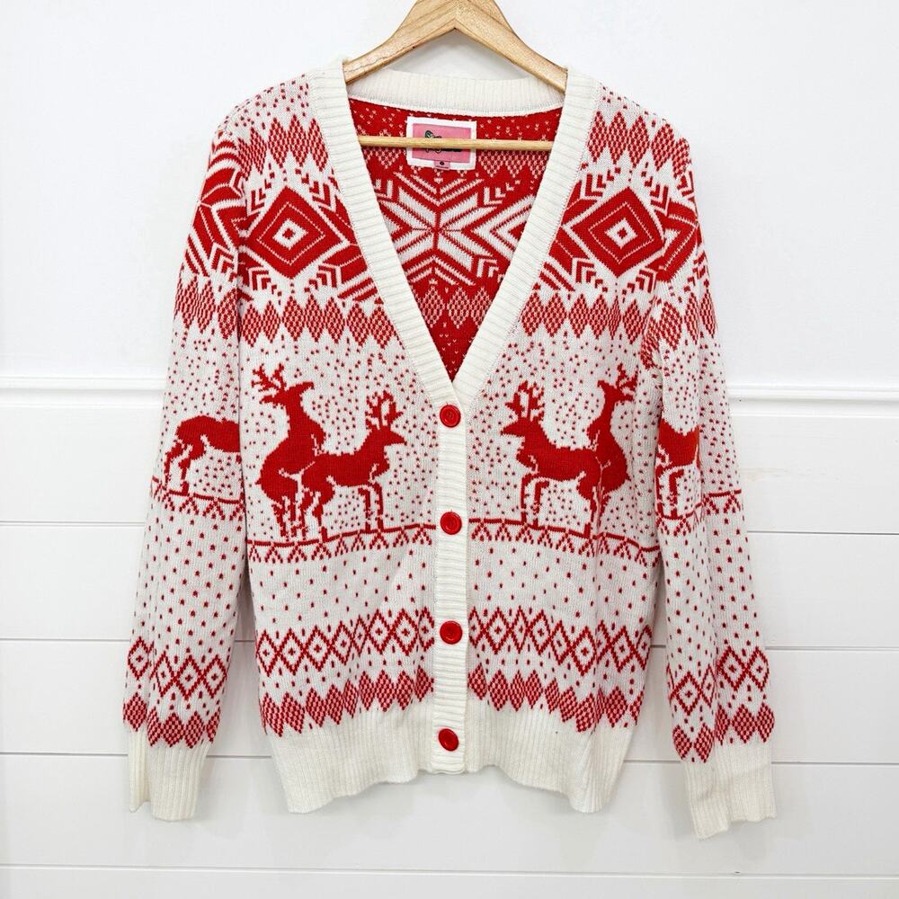 Unisex Tipsy Elves Ugly Christmas Holiday Sweater Red Reindeers Size L